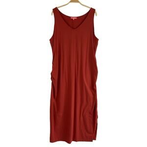 All Worthy Hunter McGrady Tank Dress Women 2X Rust Orange Ruched Midi Stretch